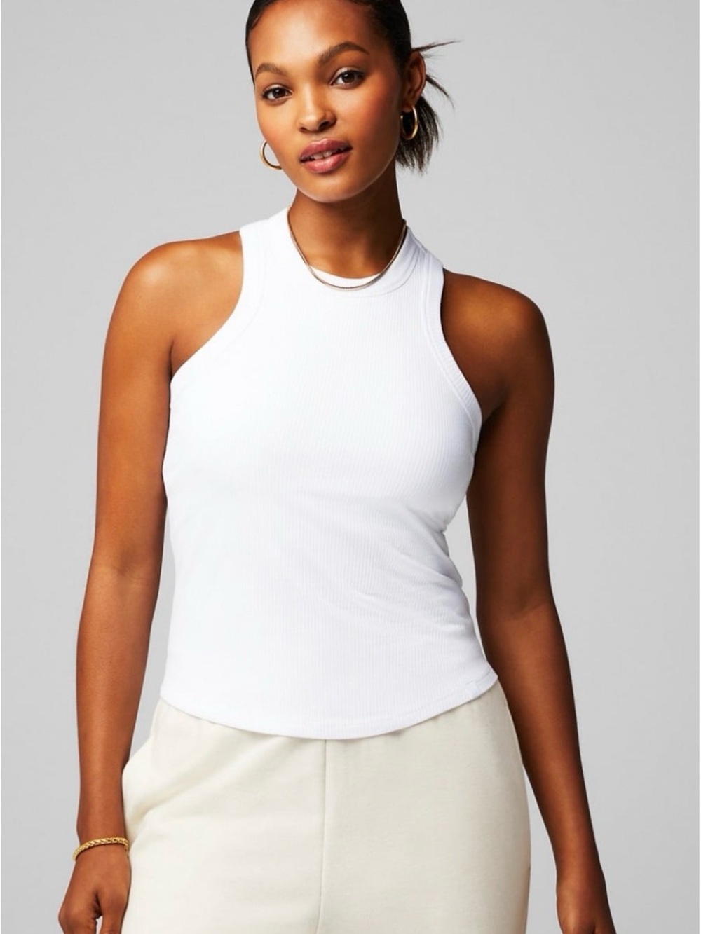 Fabletics White Ribbed High-Neck Tank